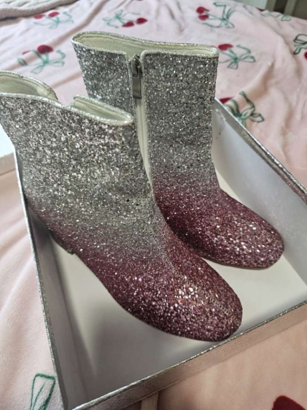 Silver and Pink Ombré Glitter Ankle Boots!!